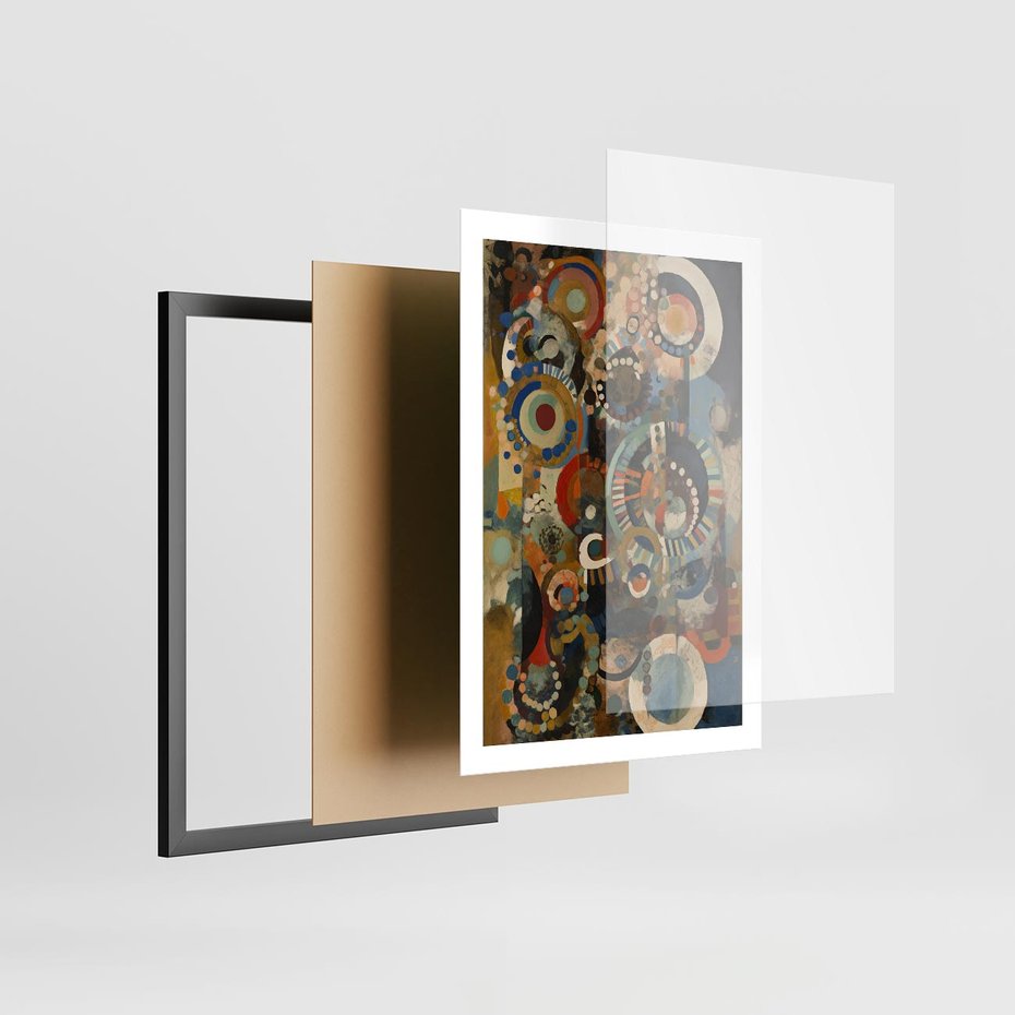 Plakat w ramie 50x70 - Podróżne Wizje Aberracji - abstrakcyjny obraz, mnogość kolorów - rama czarna