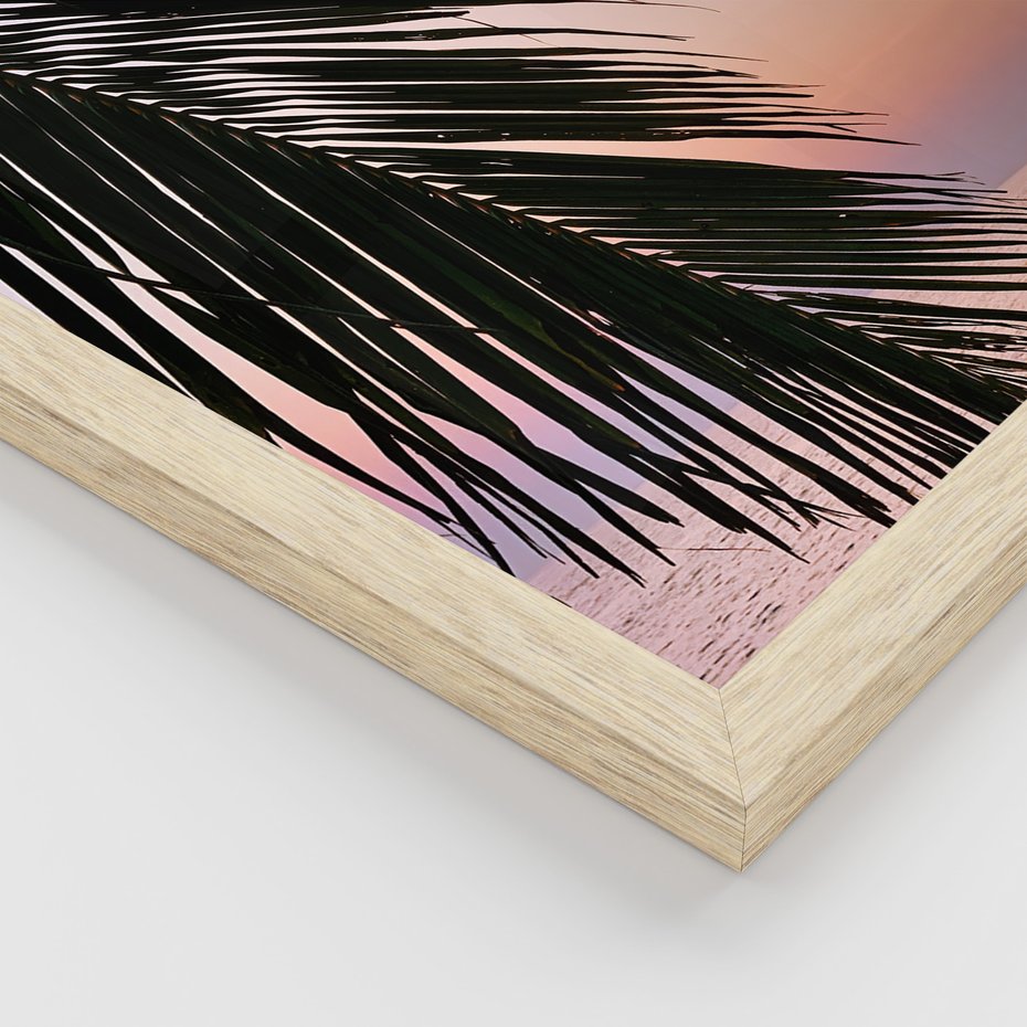 Zestaw obrazy w ramie 30x40 galeria - Tropikalne, palmy, zachód, słońca - rama drewno