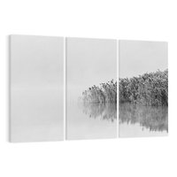 Obraz na płótnie 120x80 - Mglisty Brzeg Jeziora - czarno białe zdjęcie, zamglone jezioro