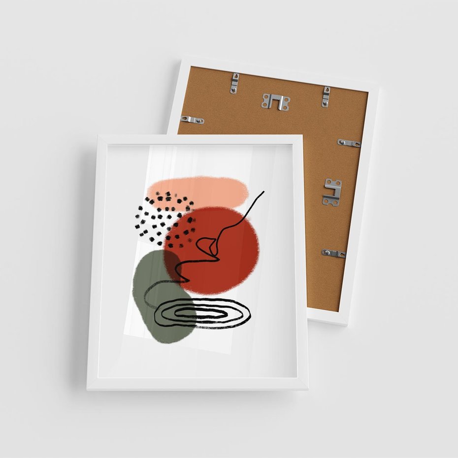 Plakat w ramie 40x50 - Boho w Brązie - abstrakcyjna sztuka, boho kształty - rama biała