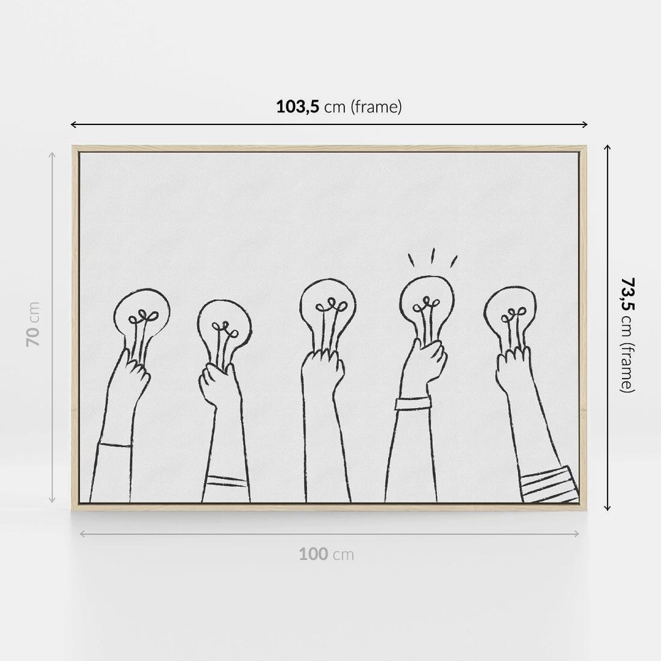 Obraz w ramie 100x70 - Idea w Rękach - szkic, grafika - rama drewno