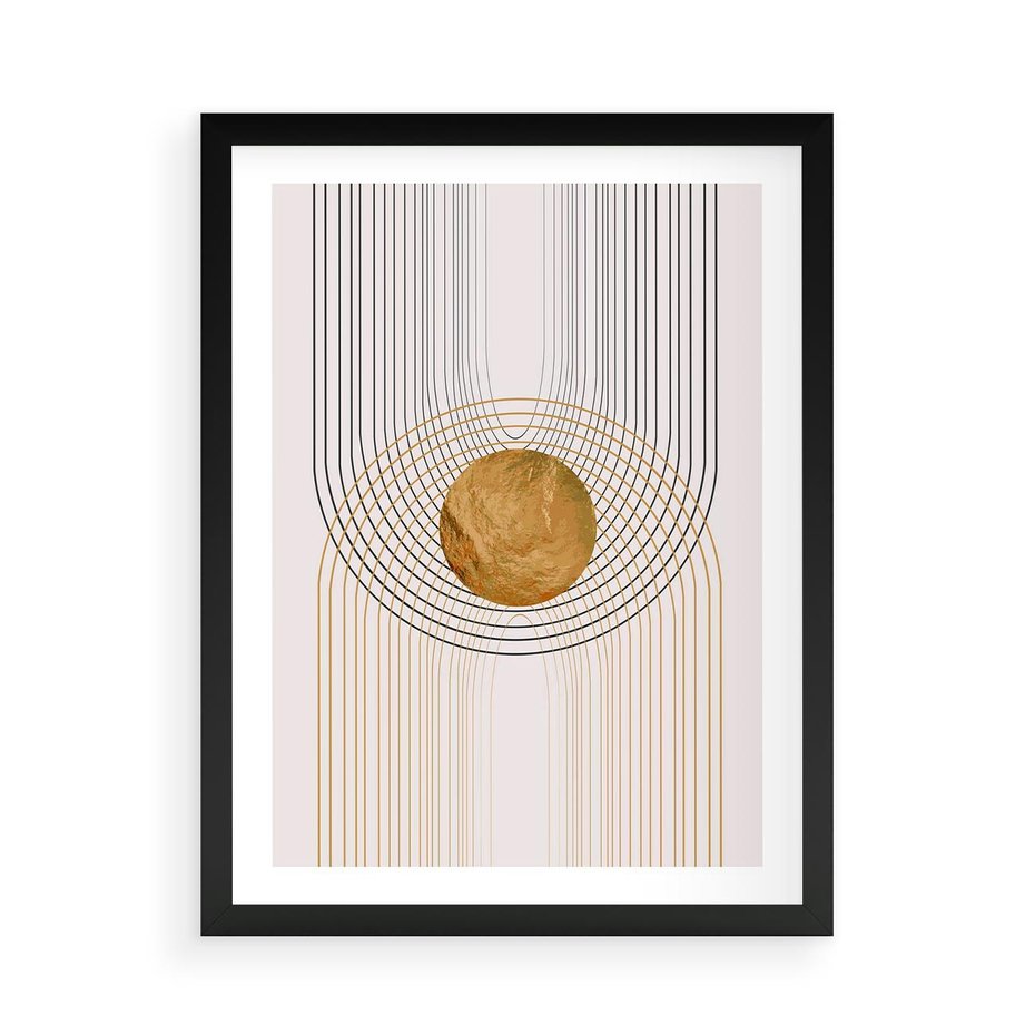 Plakat w ramie 50x70 - Złota Geometria - styl modern, złoto - rama czarna