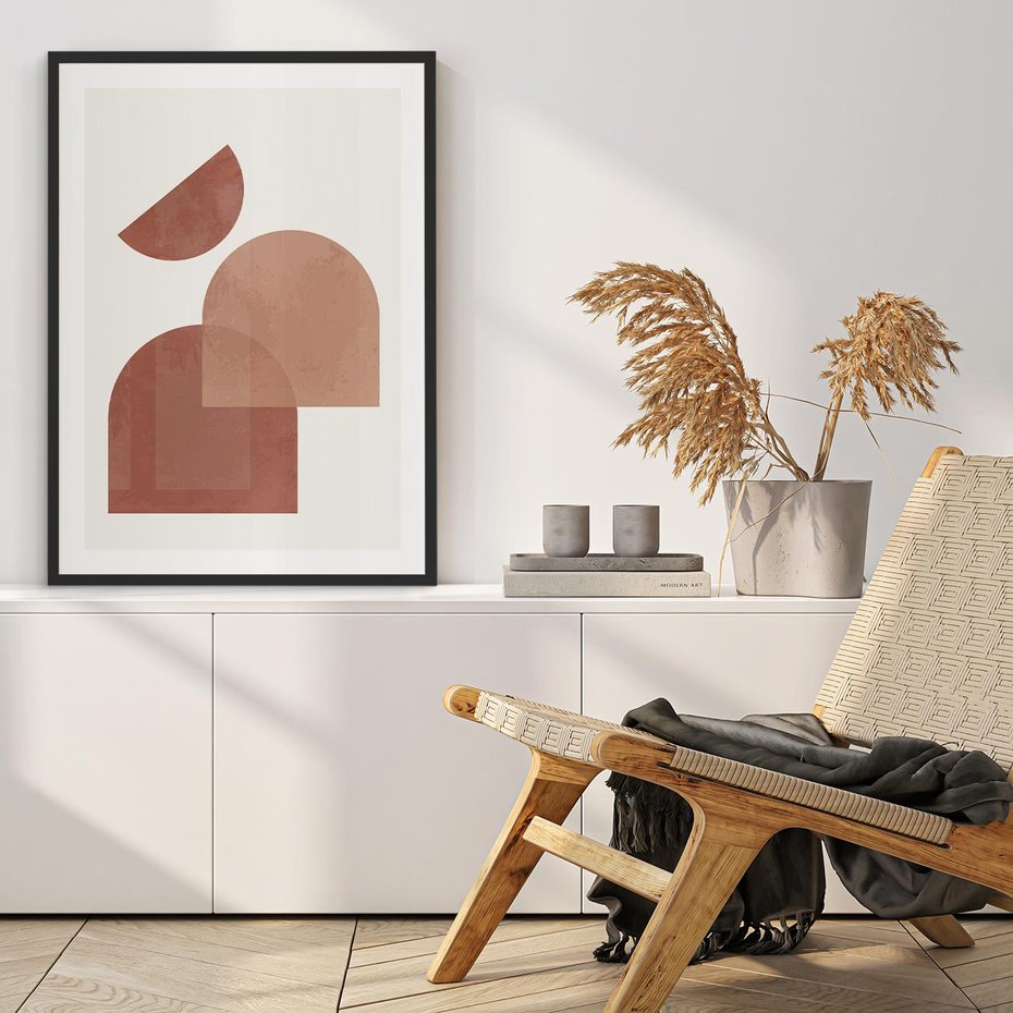 Plakat bez ramy 50x70 - Harmonijne Widoki - abstrakcyjne geometryczne kształty, odcienie brązu i beżu