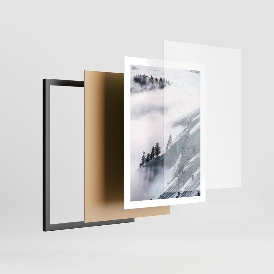 Plakat w ramie 50x70 - Czystość Natury - ośnieżone szczyty górskie, pejzaż - rama czarna