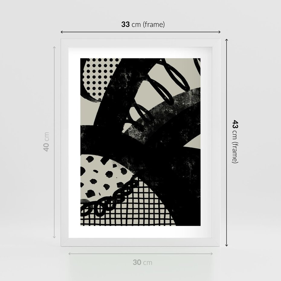 Plakat w ramie 30x40 - Nieznanie Zaskoczenia - bstrakcyjna mroczna kompozycja, nieregularne - rama biała