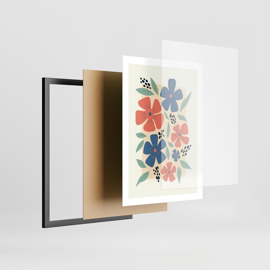 Plakat w ramie 50x70 - Kolorowe liście tęsknot - minimalistyczny plakat, grafika - rama czarna