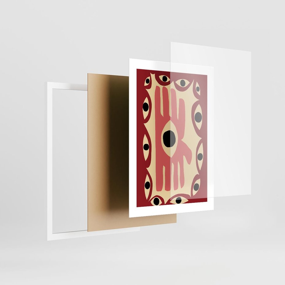 Plakat w ramie 30x40 - Migotliwe Kształty - abstrakcyjny obraz, boho styl - rama biała