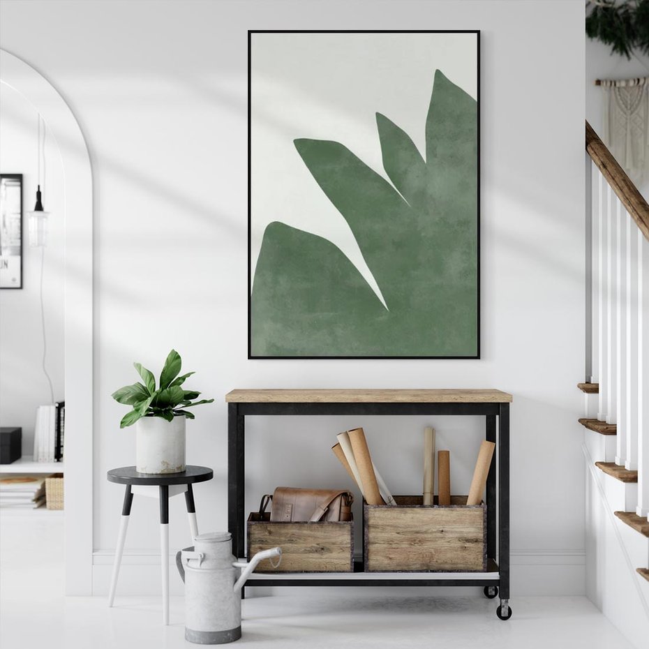 Obraz w ramie 50x70 - Oaza Harmonii - abstrakcyjny kształt, zielony plakat - rama czarna