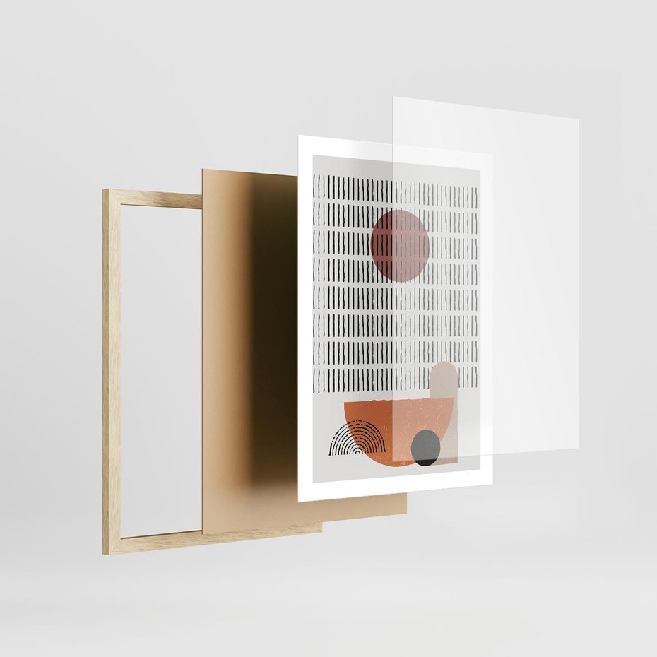 Plakat w ramie 50x70 - Symetria w Stylu Mid-Century - minimalistyczny obraz, mid-century styl - rama drewno