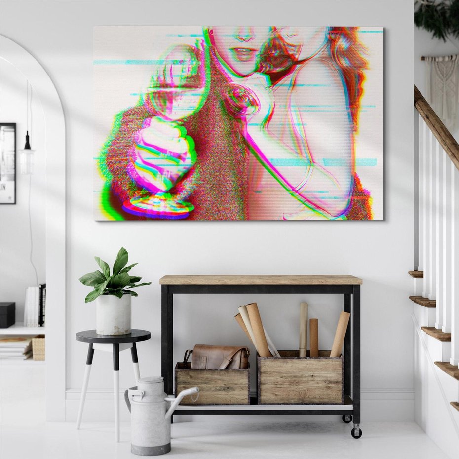 Obraz na płótnie 70x50 - Zakochani na Kliszy - zdjecie, stara prześwietlona klisza