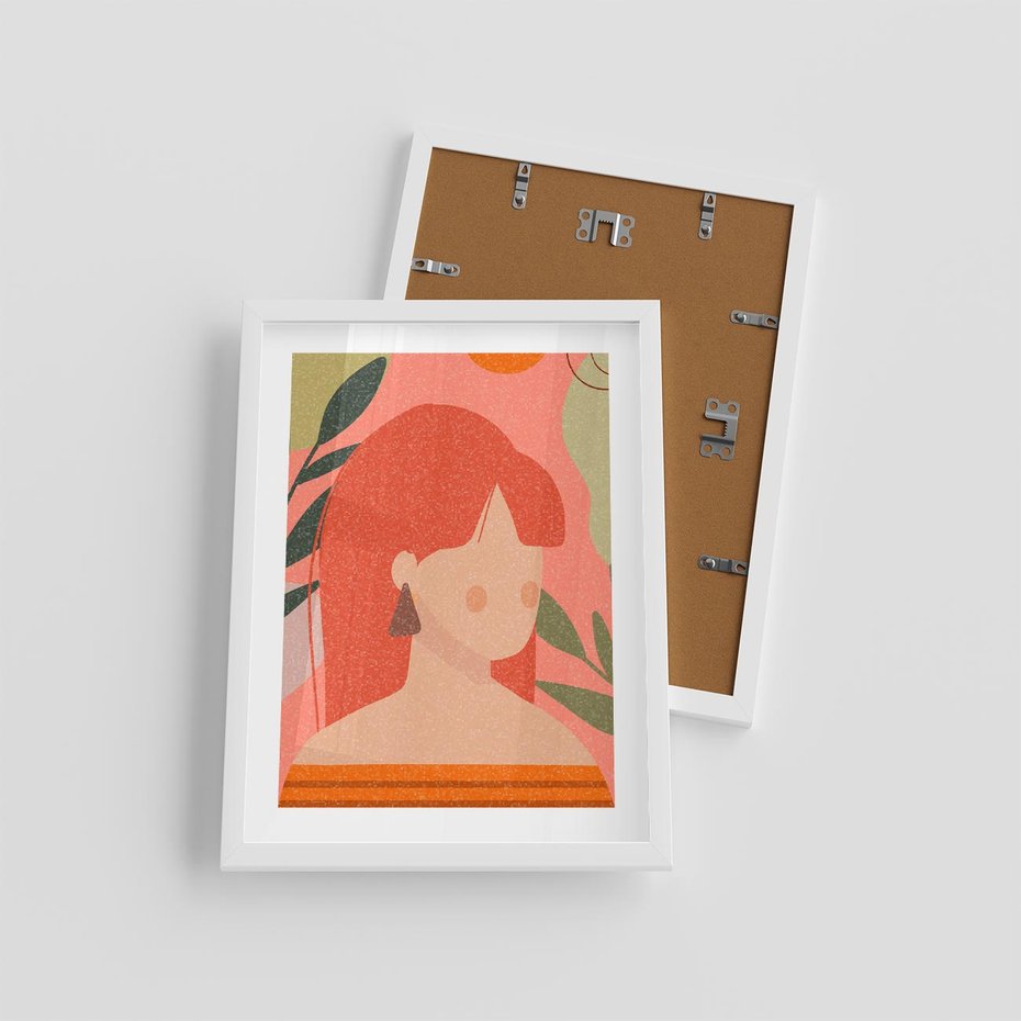 Plakat w ramie 30x40 - Kobieca Refleksja - nowoczesny plakat, styl retro - rama biała