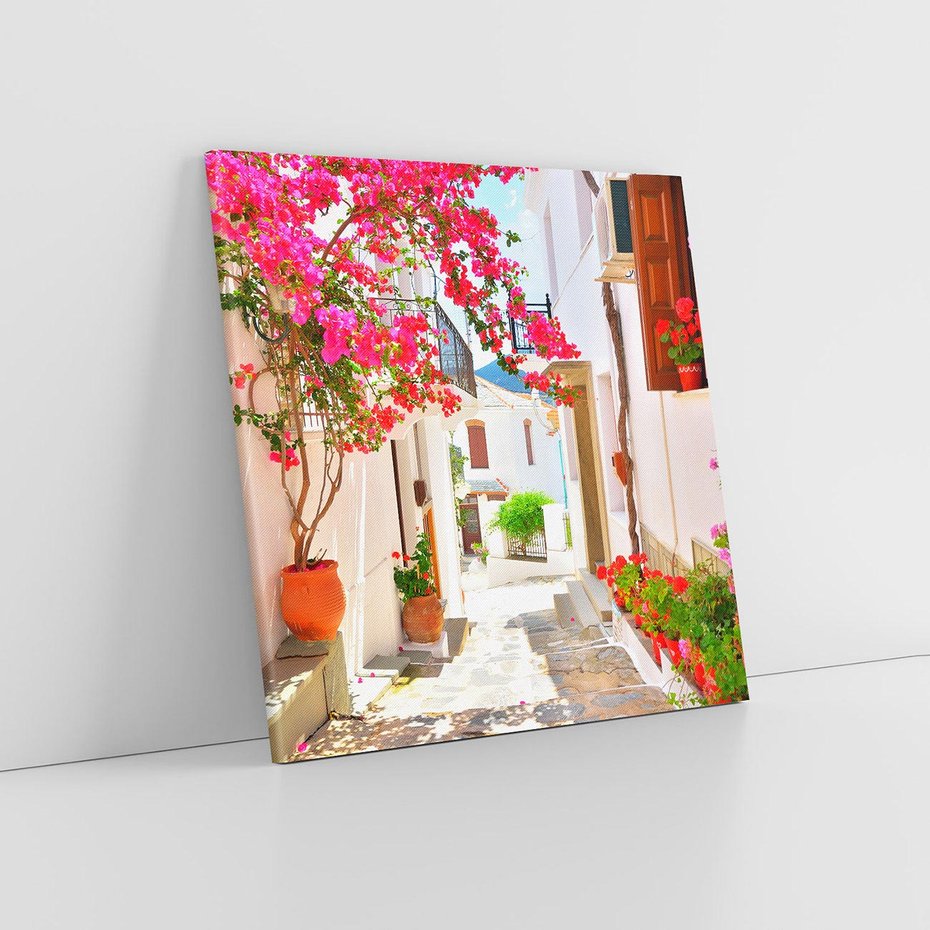 Obraz na płótnie 30x30 - Kwiatowa uliczka wakacji - kwiaty, uliczka