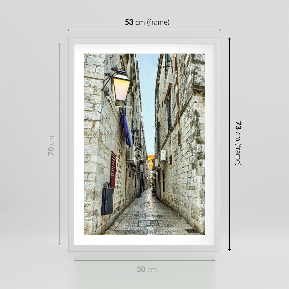 Plakat w ramie 50x70 - Urok Włoskiej Uliczki - włoska, uliczka - rama biała