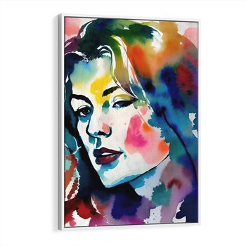 Obraz w ramie 70x100 - Abstrakcyjna ekstaza barw - abstrakcyjny portret kobiety, szkic czarną kreską - rama biała