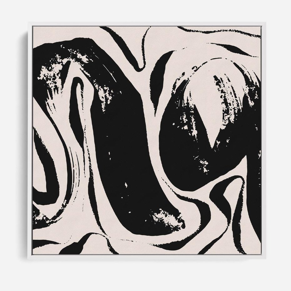 Obraz w ramie 50x50 - Wibracje w ciemnościach duszy - czarno biała abstrakcja, nieregularne rozmyte linie - rama biała