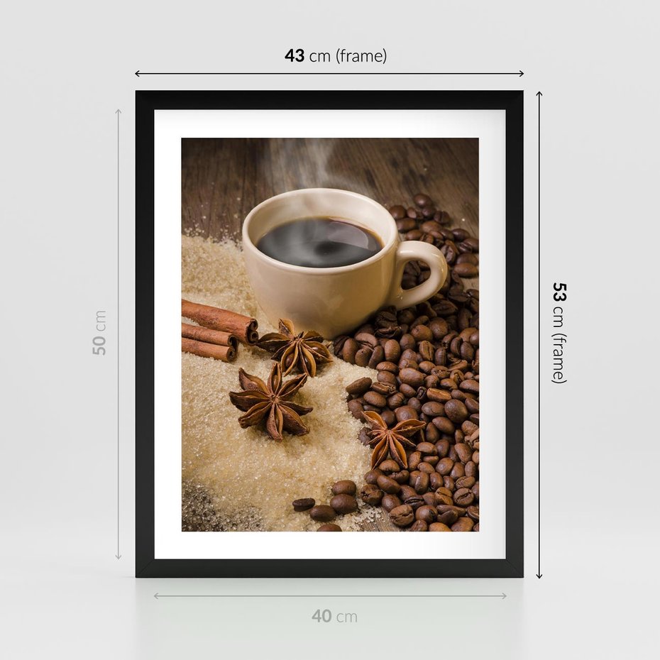 Plakat w ramie 40x50 - Kawowa filiżanka pełna aromatu - kawa, filiżanka - rama czarna