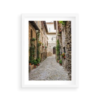 Plakat w ramie 30x40 - Urok Uliczki we Włoszech - uliczka, Włochy - rama biała