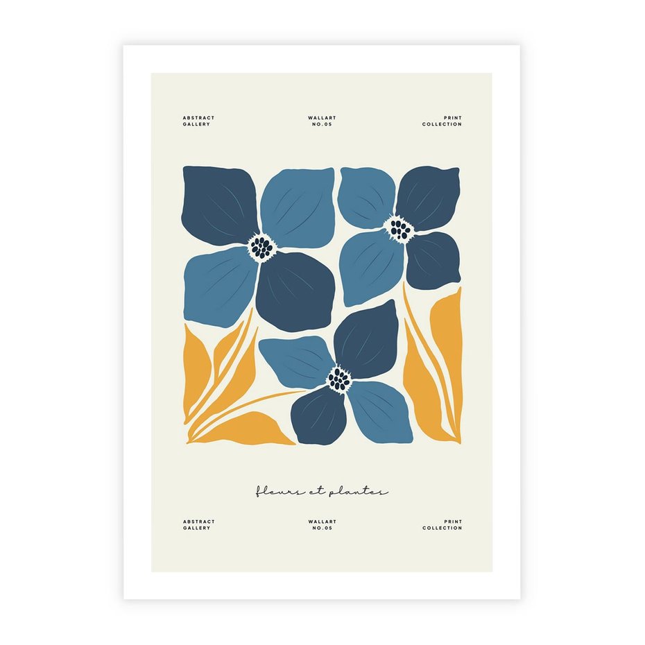 Plakat bez ramy 21x30 - Błękitne Nowości - niebieskie kwiaty, nowoczesna sztuka