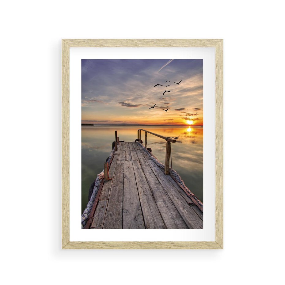 Plakat w ramie 30x40 - Zachód Słońca na Pomostcie - zachód, słońca - rama drewno