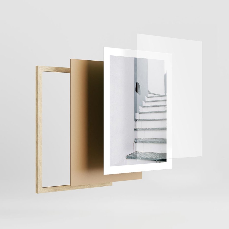 Plakat w ramie 30x40 - Schody ku Urokowi Wyspy - schody, santorini - rama drewno