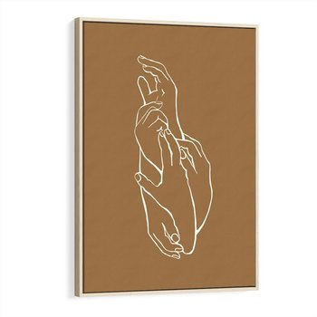 Obraz w ramie 80x120 - Splecione Dłonie - szkic, minimalizm - rama drewno