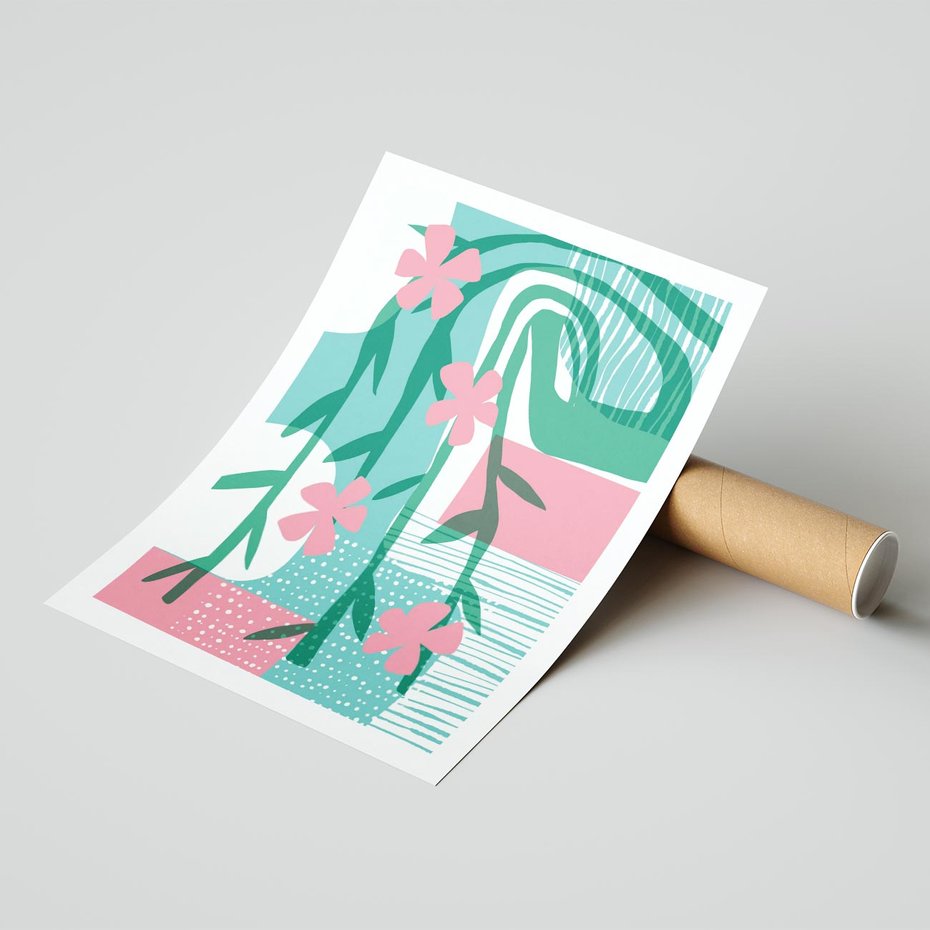 Plakat bez ramy 21x30 - Rozkwitające Harmonie Form - abstrakcyjne pastelowe kwiaty, nowoczesna sztuka