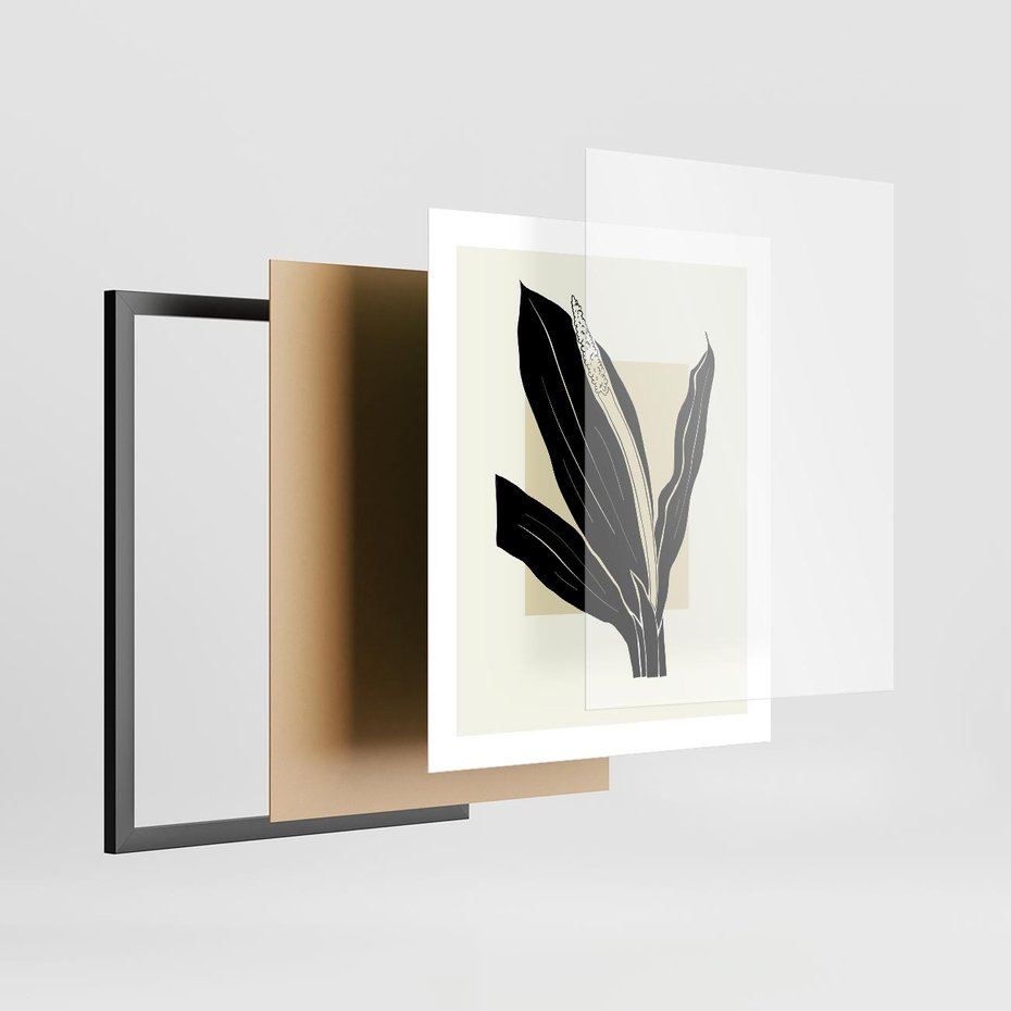 Plakat w ramie 40x50 - Harmonia liści - minimalistyczny obraz, szkic - rama czarna