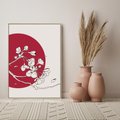 Obraz w ramie 50x70 - Esencja Zen - kwiatnąca wiśnia, orientalna grafika - rama drewno