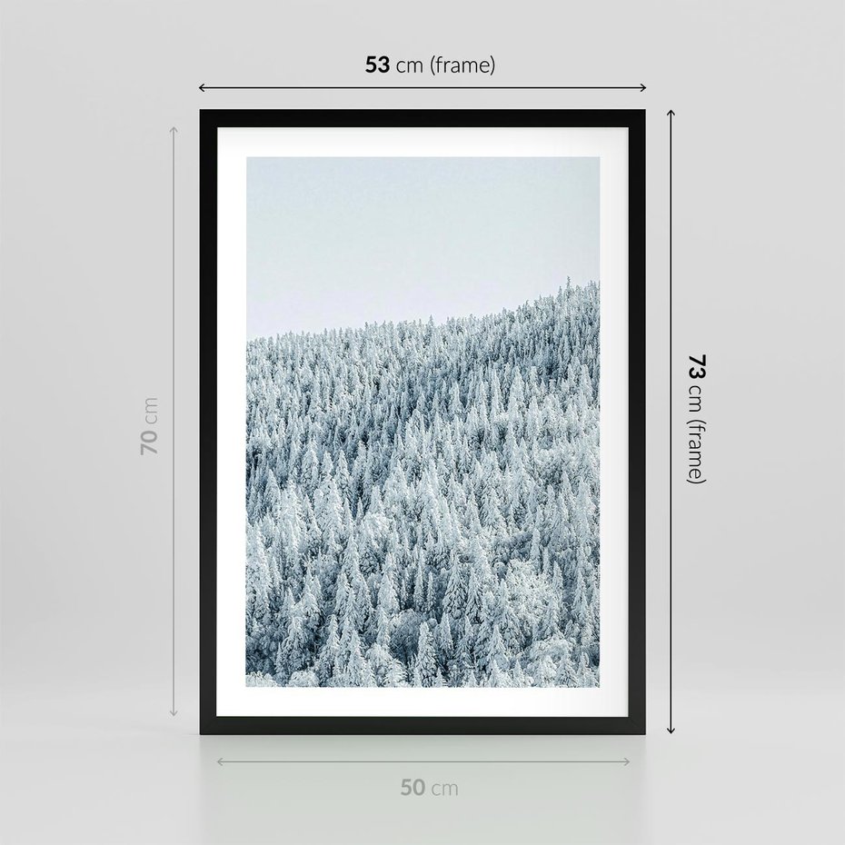 Plakat w ramie 50x70 - Cicha Zima - las, zima - rama czarna