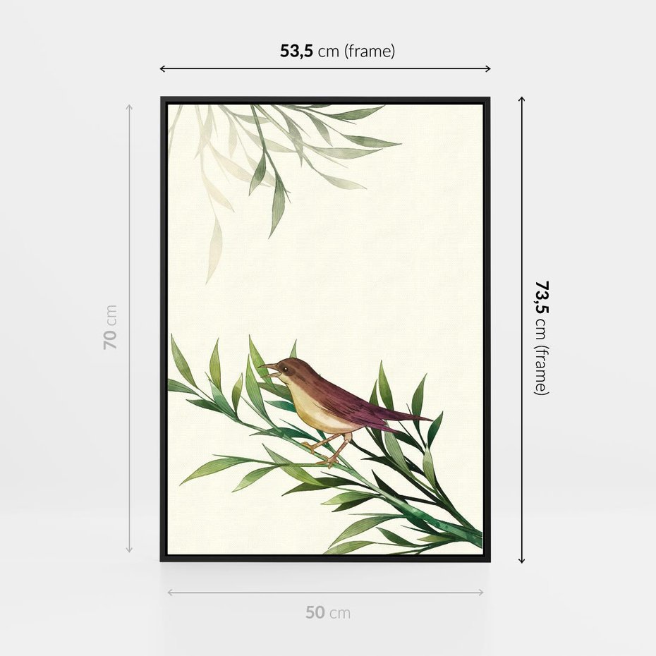 Obraz w ramie 50x70 - Roślinne Nastroje - japońska sztuka, ptak - rama czarna