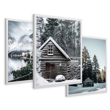 Zestaw obrazy w ramie 50x70 galeria - Domek, w, górach, zima, śnieg - rama biała