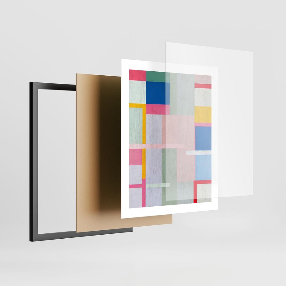 Plakat w ramie 40x50 - Rozbijające Granice Wyobraźni - abstrakcyjne geometryczne kształty, olejny obraz - rama czarna