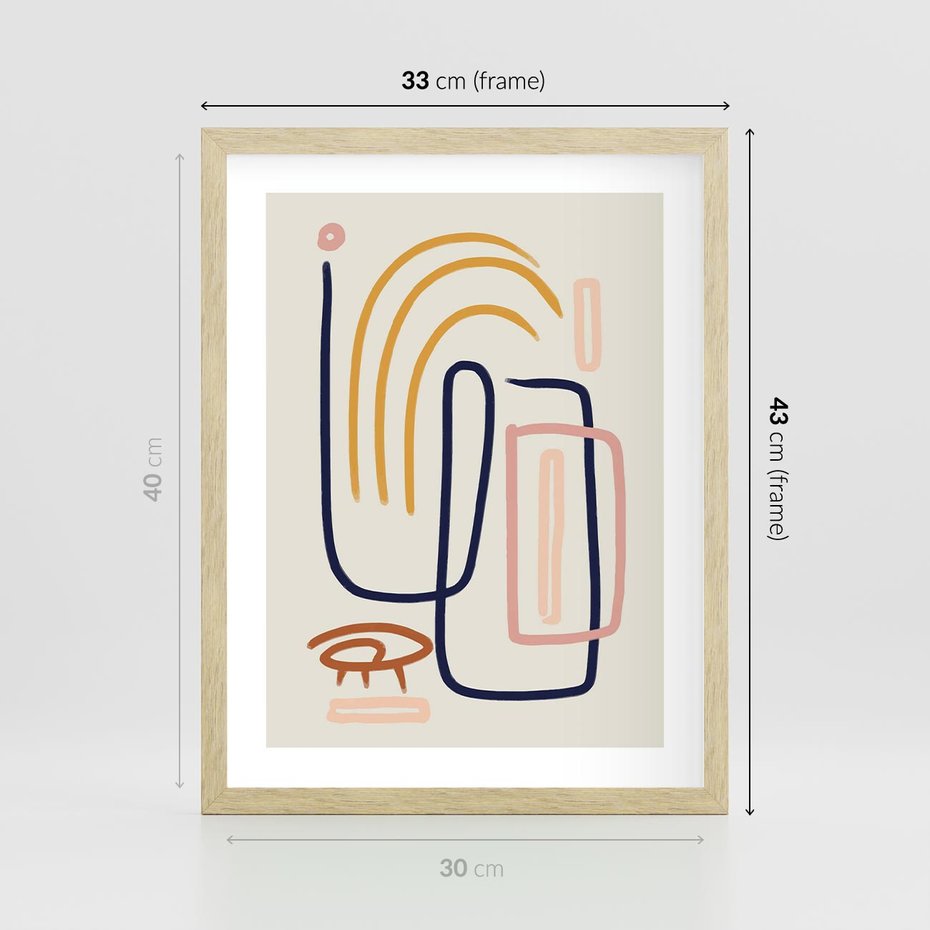 Plakat w ramie 30x40 - Abstrakcyjne Mrugnięcie - abstrakcja w stylu picasso, beżowe tło - rama drewno