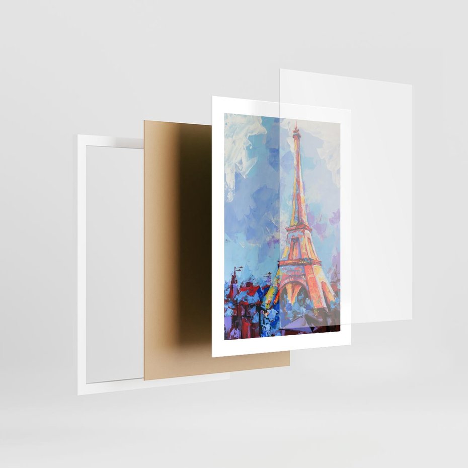 Plakat w ramie 30x40 - Paryska Wieża - olejny abstrakcyjny obraz, wieża eiffla - rama biała