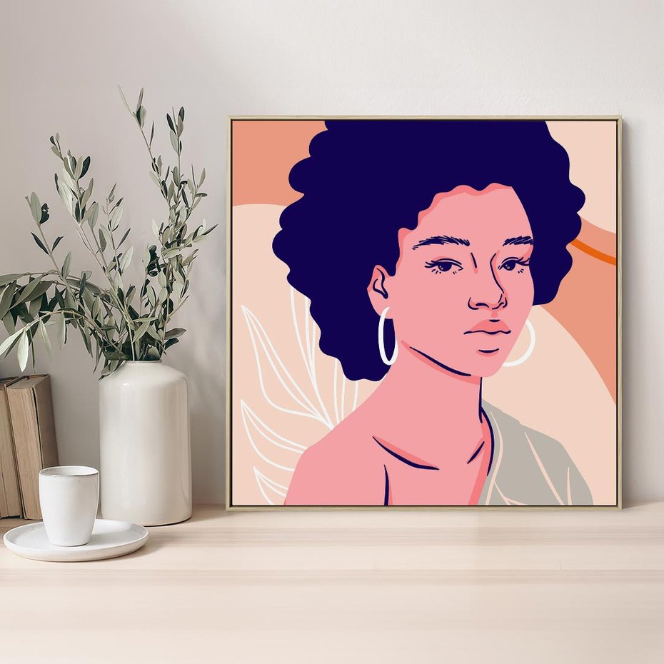 Obraz w ramie 50x50 - Kobiecy Kształt Świata - nowoczesny plakat, styl retro - rama drewno