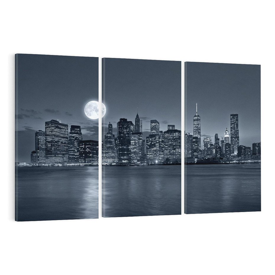 Obraz na płótnie 120x80 - Księżyc nad miastem nocą - księżyc, miasto