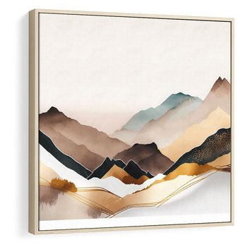 Obraz w ramie 50x50 - Góry Tonące w Pastelach - złote pastelowe góry, akwarela - rama drewno