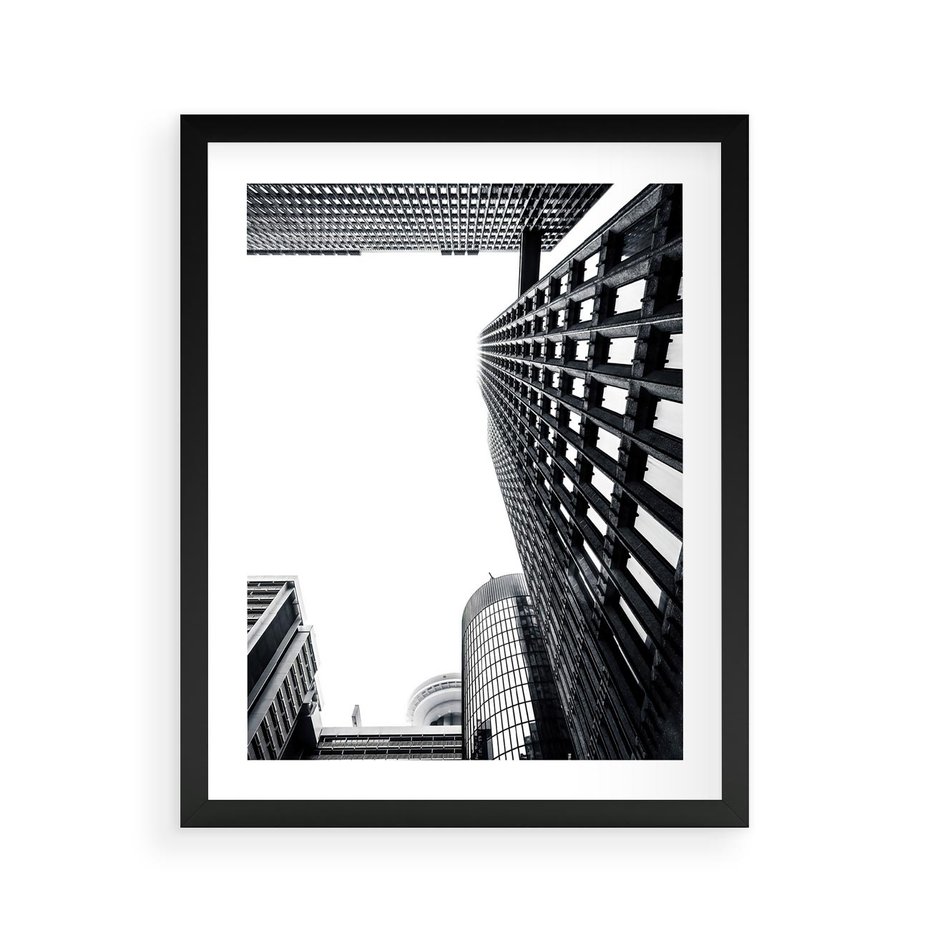 Plakat w ramie 40x50 - Monochromatyczna Sceneria Wieżowców - architektura, wieżowce - rama czarna