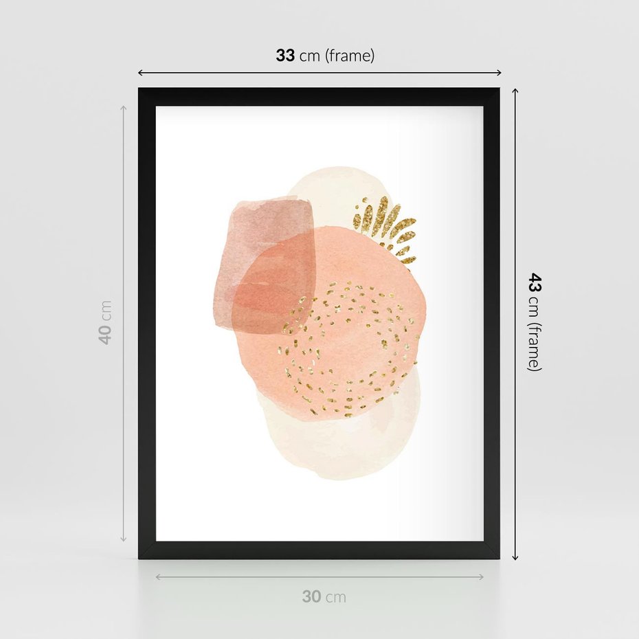 Plakat w ramie 30x40 - Migotliwe Kształty i Plamy - abstrakcyjne akwarelowe plamy, minimalizm - rama czarna