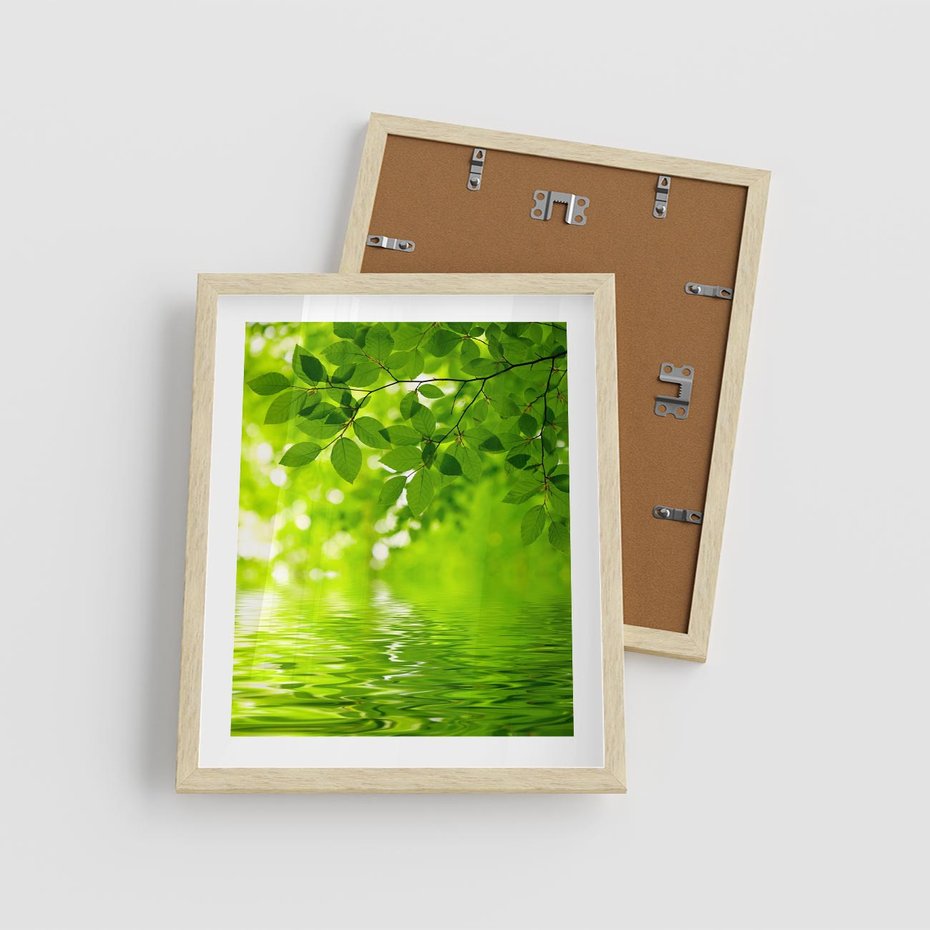 Plakat w ramie 40x50 - Liście w Wodzie - liście, woda - rama drewno