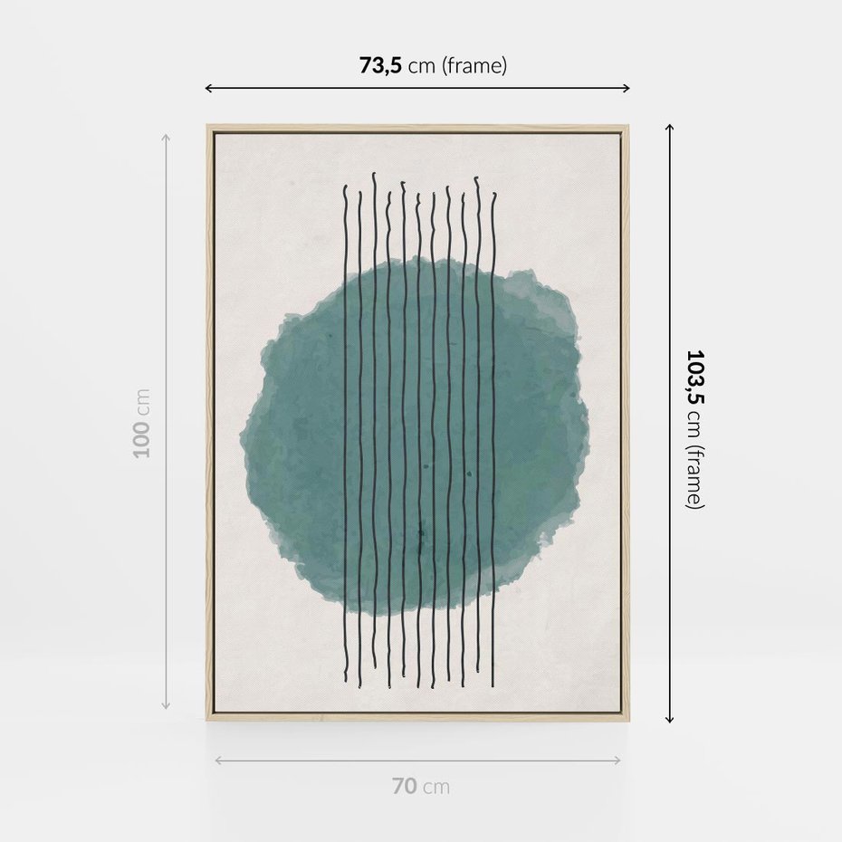 Obraz w ramie 70x100 - Podróżne Inspiracje - abstrakcyjna akwarelowa plama, nieregularne kreski - rama drewno