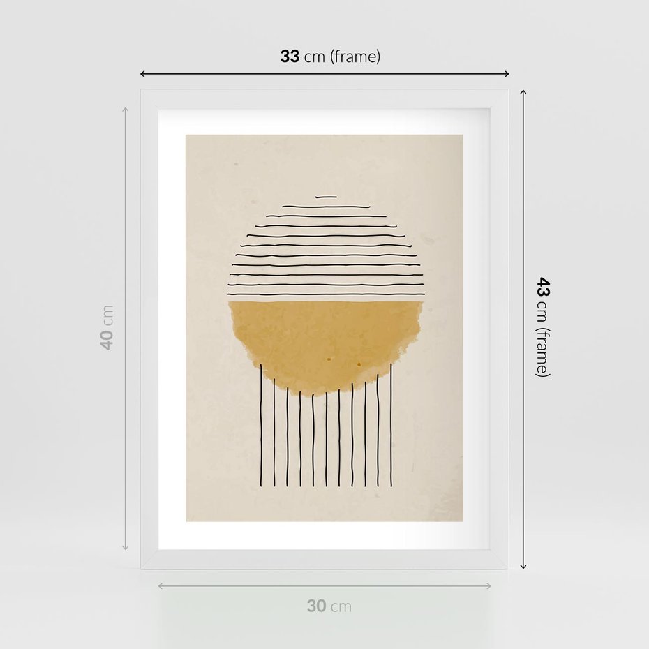 Plakat w ramie 30x40 - Podróżne Kreski - akwarelowa plama, geometryczne szkicowane kształty - rama biała