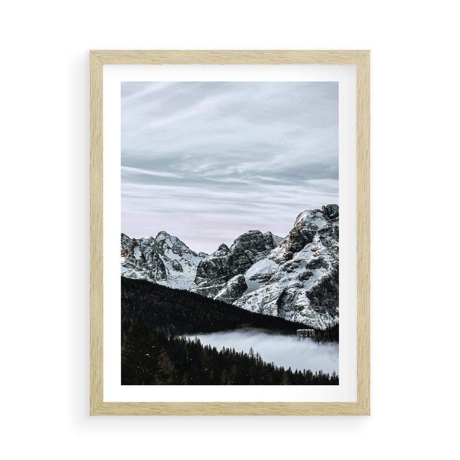 Plakat w ramie 50x70 - Malowniczy Krajobraz ze Śniegiem - góry, śnieg - rama drewno