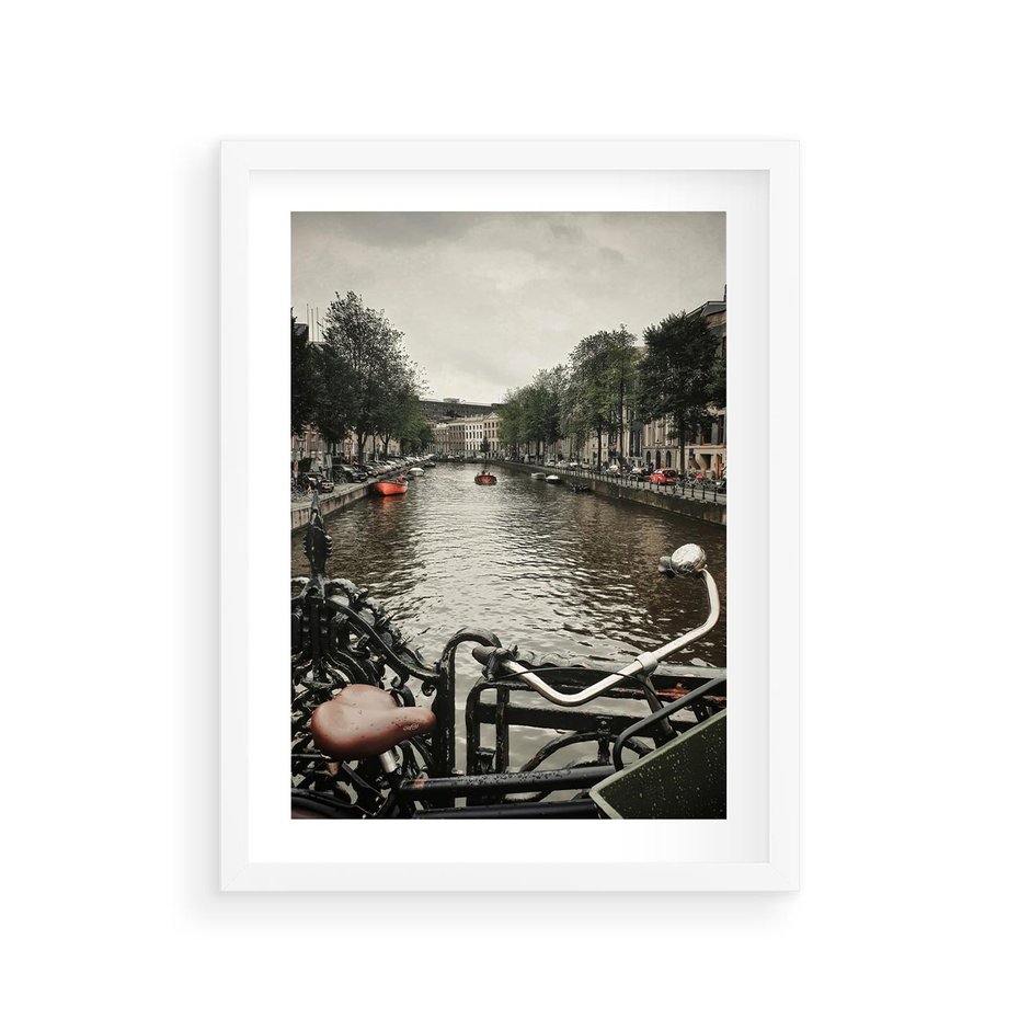Plakat w ramie 30x40 - Miasto na Wodzie - holenderskie kanały, amsterdam - rama biała