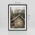 Plakat w ramie 50x70 - Urok Drewnianej Chatki w Górach - chatka w górach, drewniany domek - rama czarna