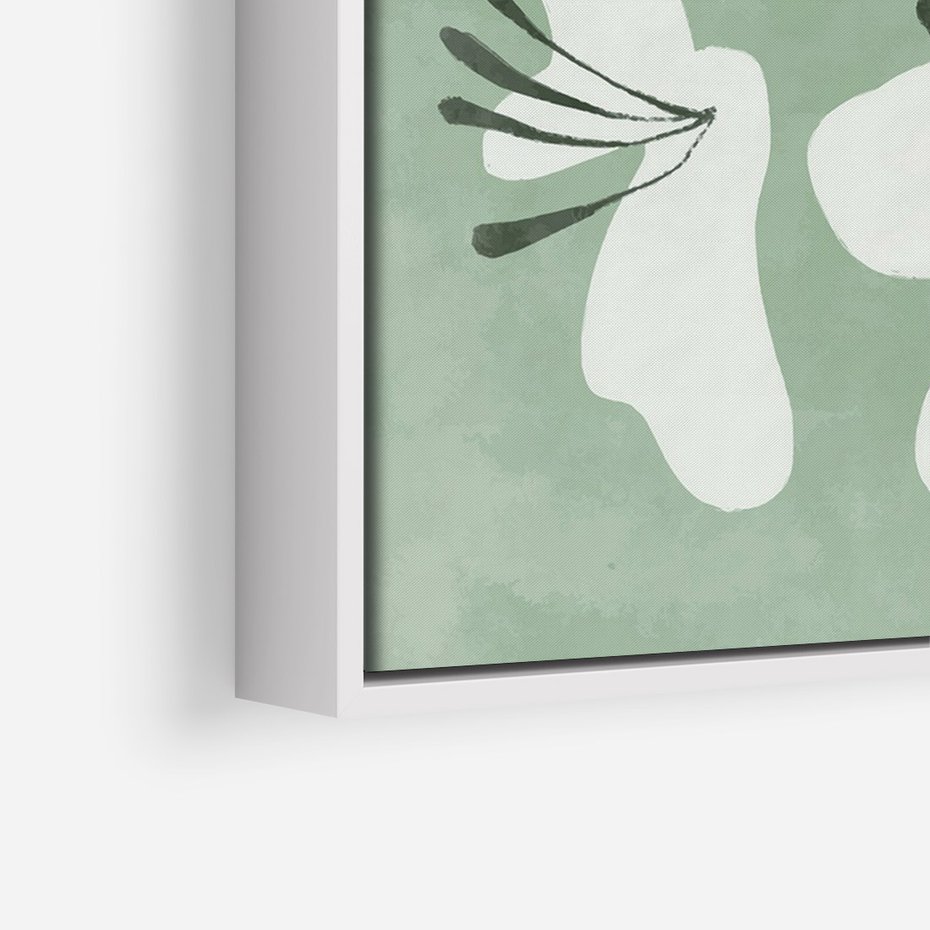 Obraz w ramie 50x70 - Rozkwitające Ukojenie - zgaszona zieleń, kwiaty - rama biała