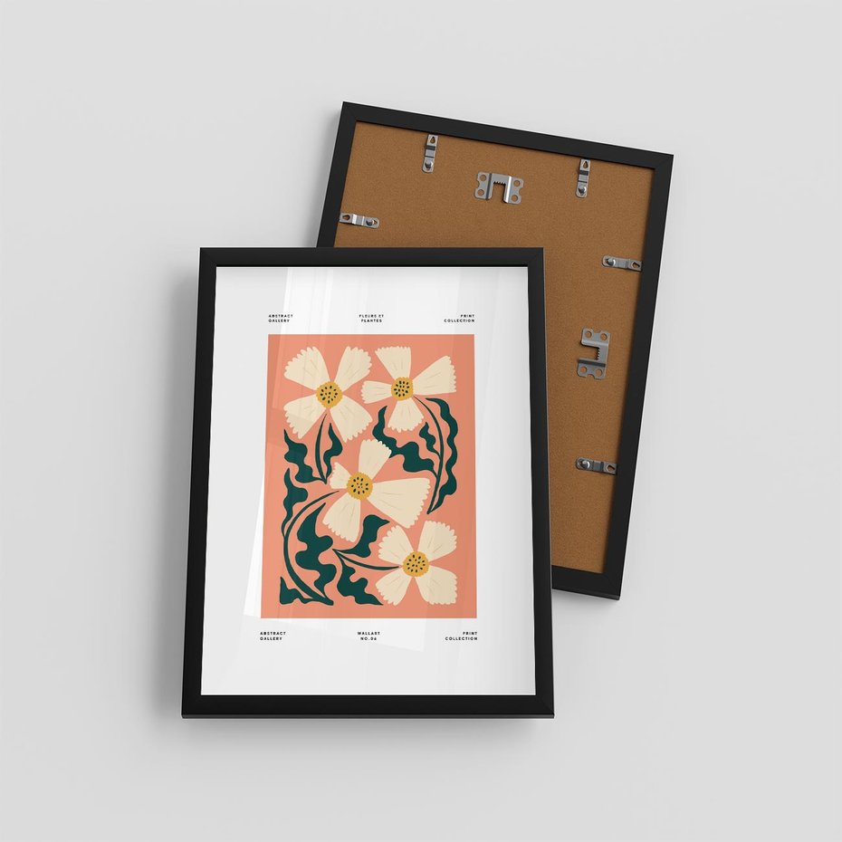 Plakat w ramie 30x40 - Refleksje w roślinnym odbiciu - kwiatowa kompozycja, minimalizm - rama czarna