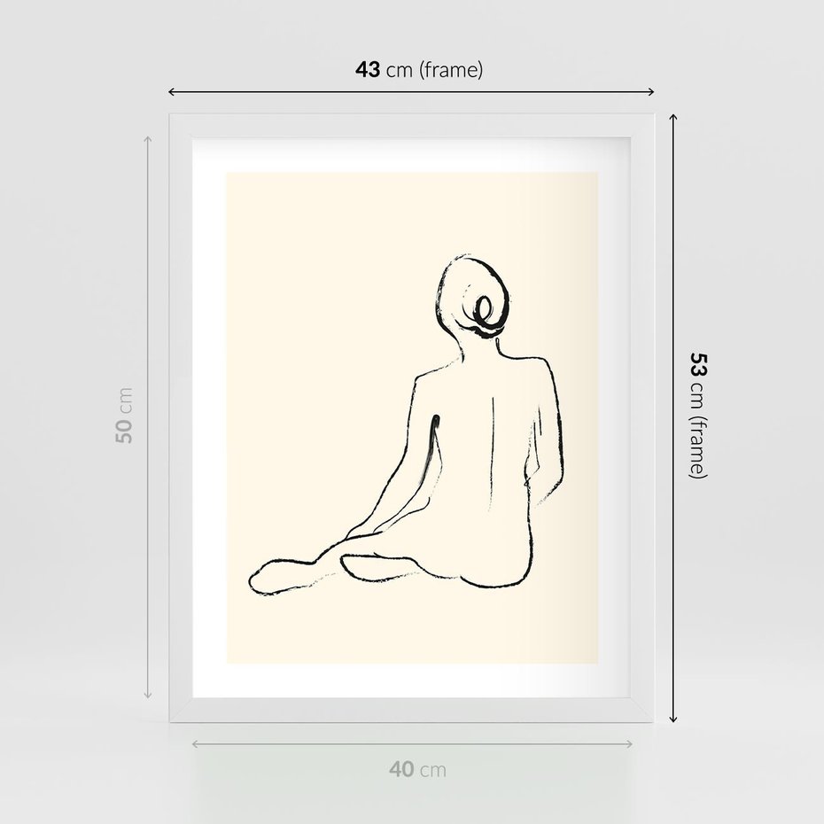 Plakat w ramie 40x50 - Akt w Minimalizmie - kobieta akt, minimalizm - rama biała