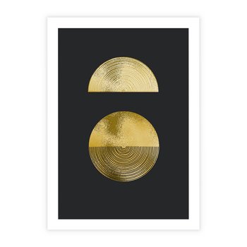 Plakat bez ramy 21x30 - Migotliwe Przeniknięcia - złote koła, czarne tło