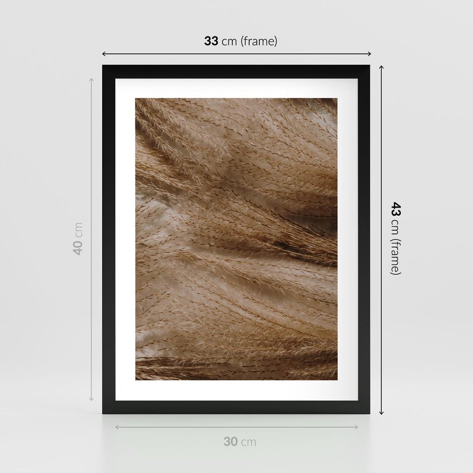 Plakat w ramie 30x40 - Pampasowy Brąz - suche trawy, trawa pampasowa - rama czarna